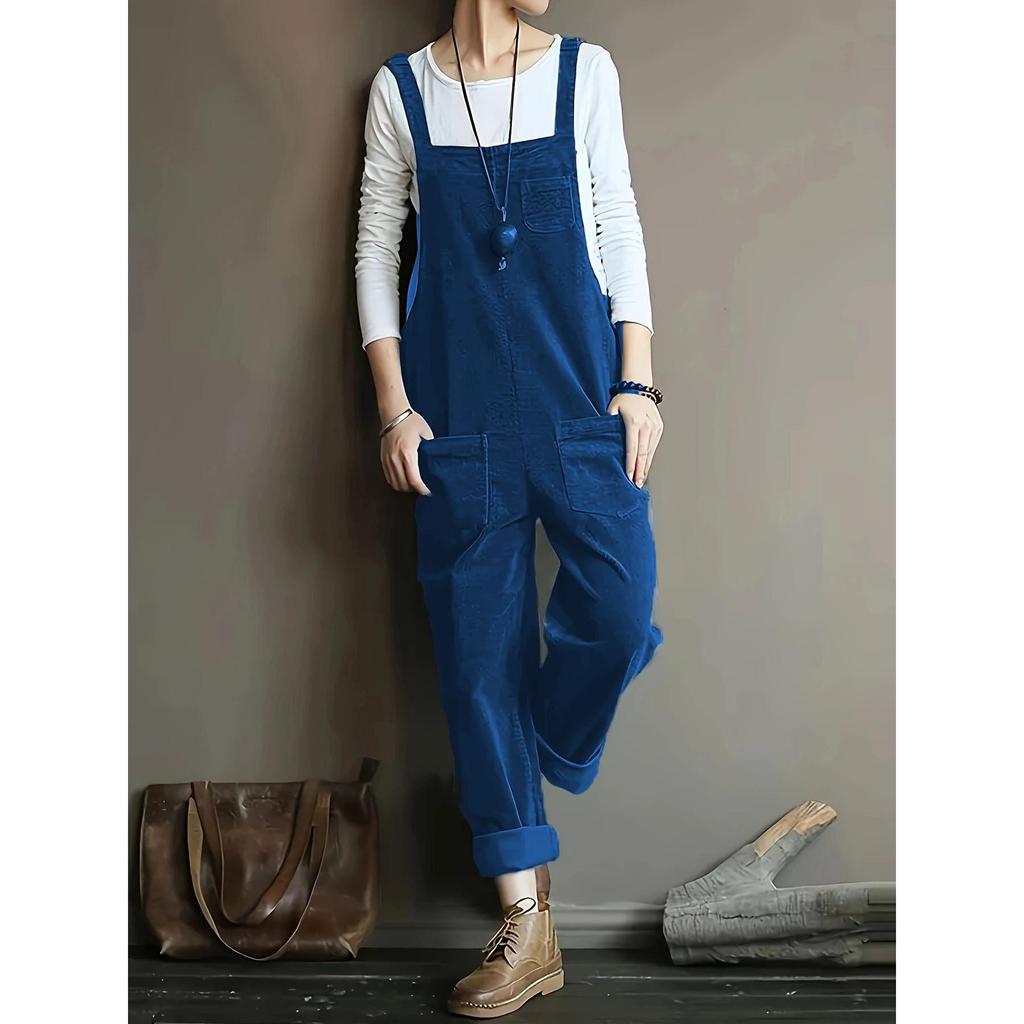 Womens Corduroy Overalls Casual Loose Dungarees Baggy Playsuits Jumpsuits Plus Size