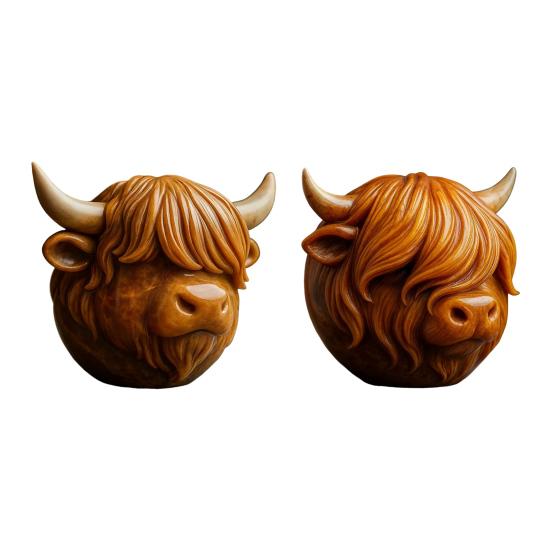 Yousheng Highland Cow Stone Resin Highland Cow Head Ornament Decorative Scottish Cow Collectible for Home Office Farmhouse Desk Shelf Decoration