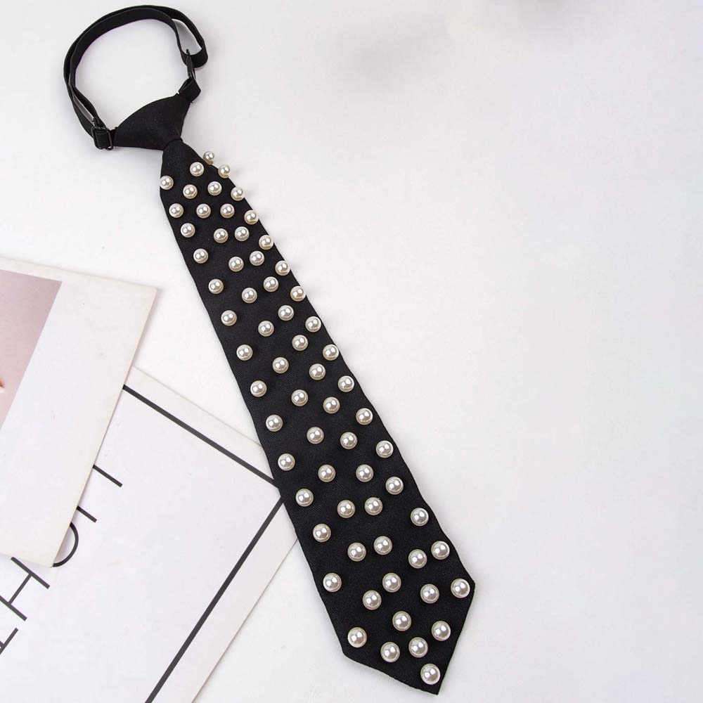 Black Hand-beaded Long Necktie Tassels Decoration Shirt Tie Clothing Decoration Pearls Tie  Women
