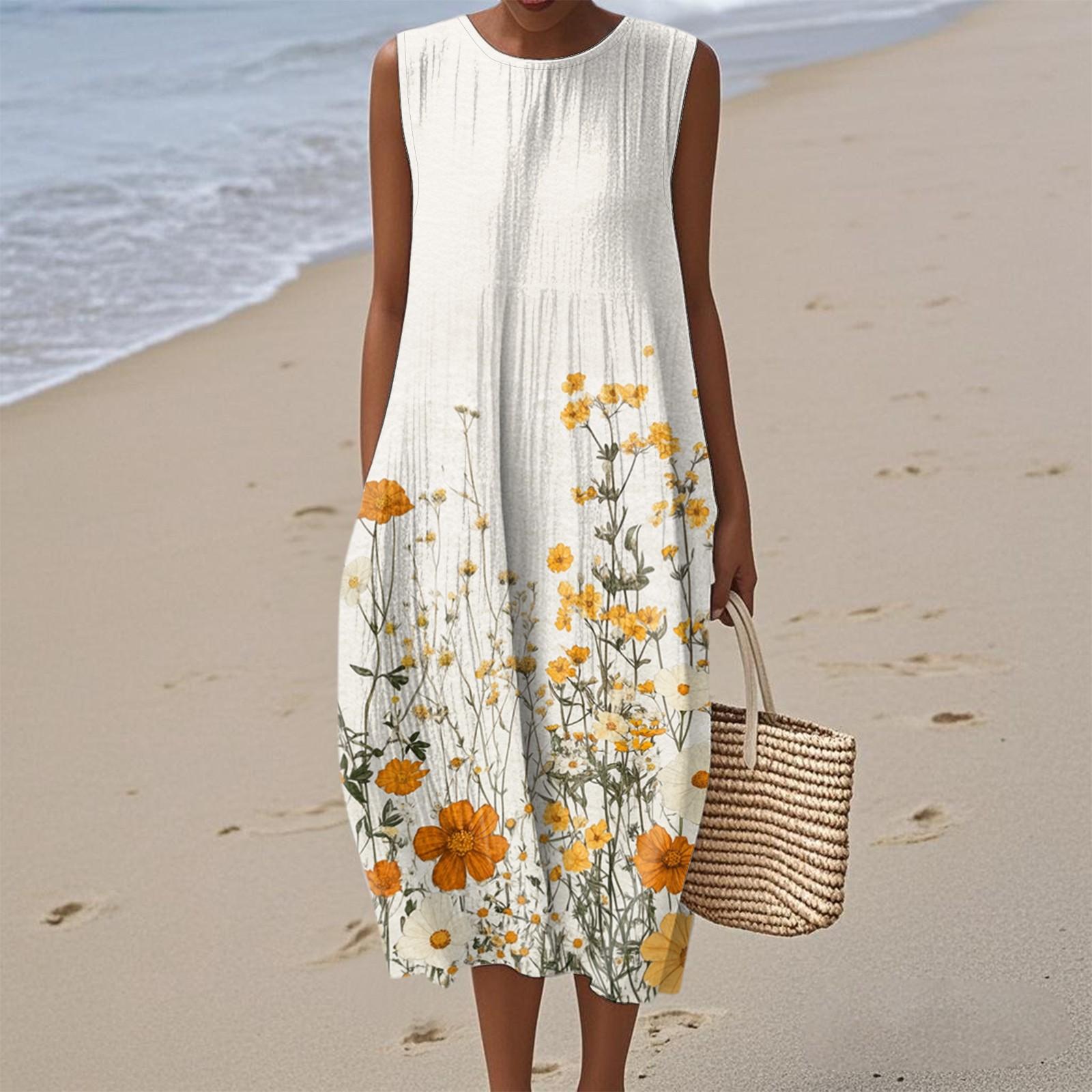 

Женское модное повседневное платье без рукавов с круглым вырезом и цветочным принтом, элегантное, темпераментное L