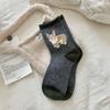 Spring and Autumn Fluffy Puppy Cartoon Mid-calf Socks, Cute Style, Flocked School Style, Color-blocked Pile Socks