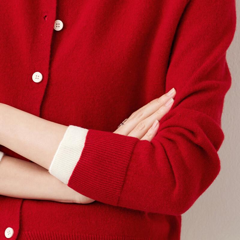 Women's 100% Wool Round Neck Knit Cardigan