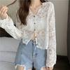 Korean Style Casual Sun Protection Sexy Ladies Tops Vintage Summer Lace Blouses Women See Through Sheer Long Sleeve Sun Shirts