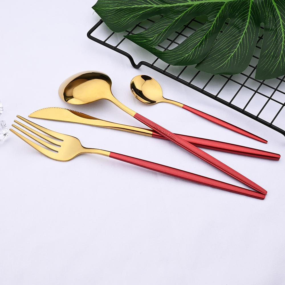 24pcs White Gold Dinnerware Set Stainless Steel Knife Fork Spoon Cutlery Set Kitchen Tableware Set Flatware Set Wholesale