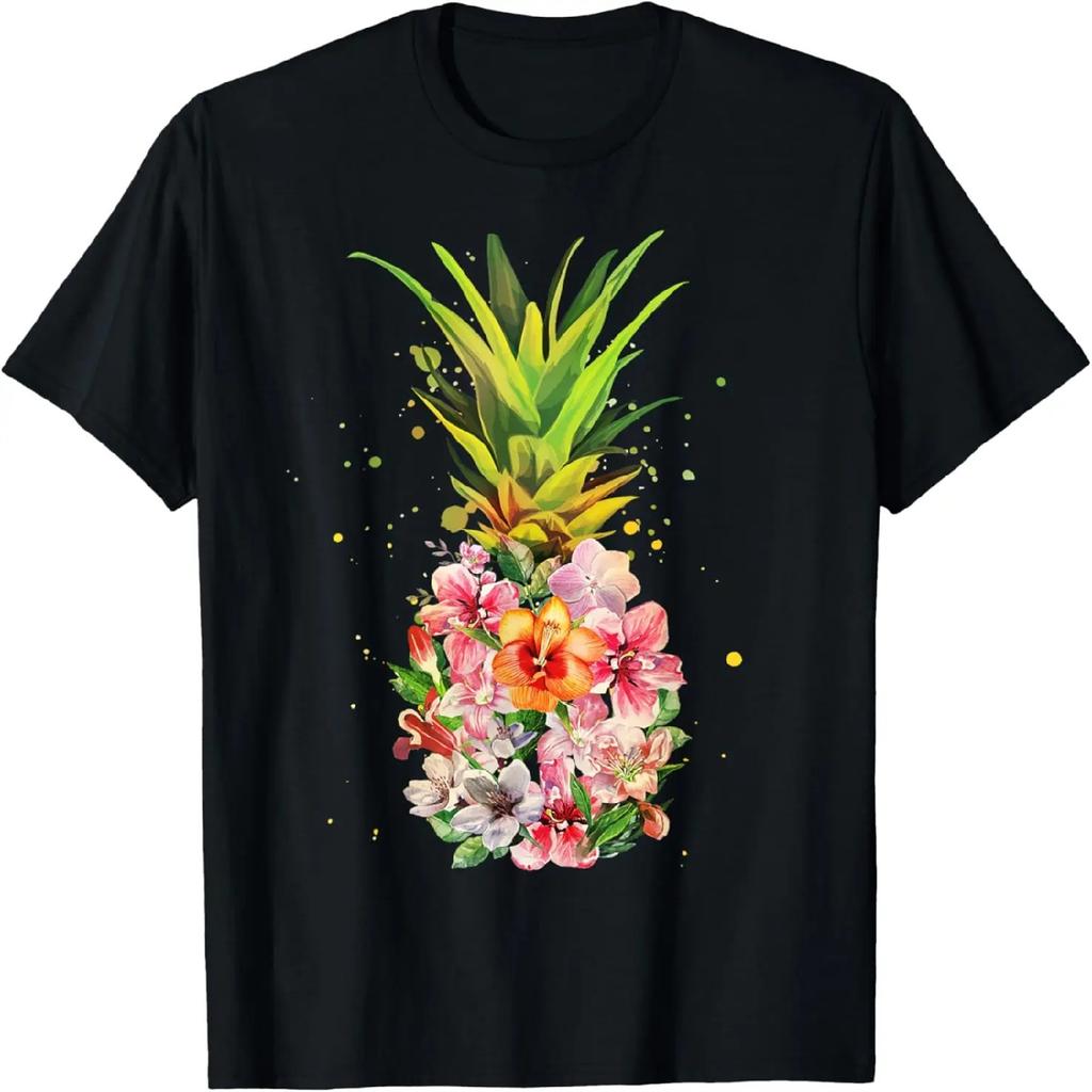 Pineapple Flowers Women Aloha Hawaii Vintage Hawaiian Floral T-Shirt