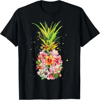 Flores de Piña Mujer Aloha Hawái Vintage Camiseta Floral Hawaiana