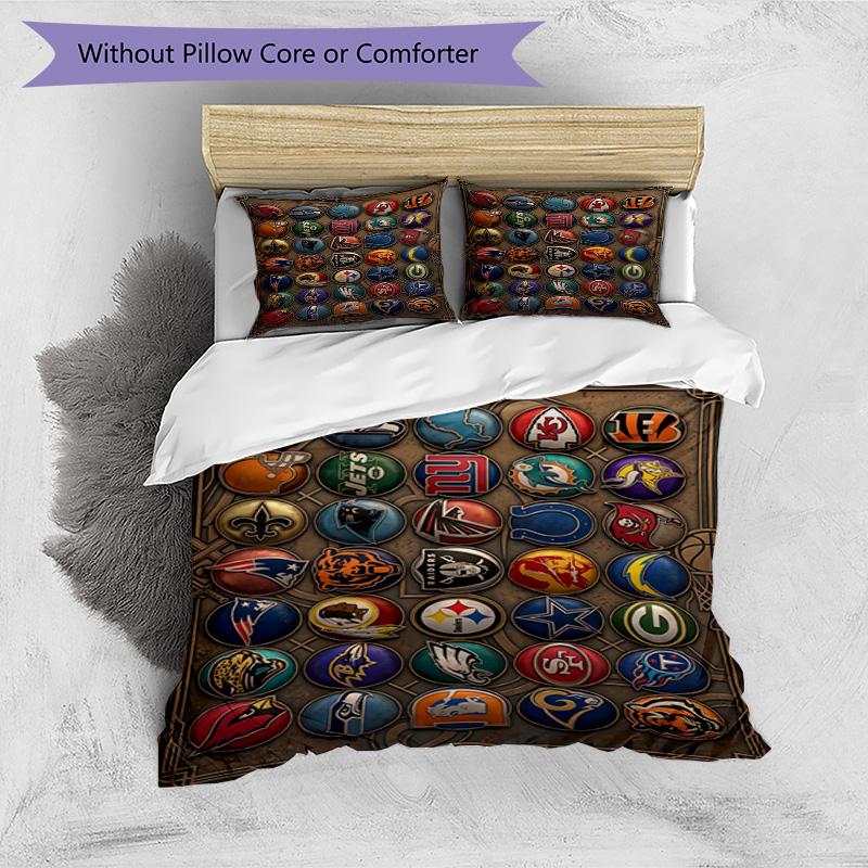 Conjunto de capa de edredom 3 peças (1*Capa de edredom + 2*Fronha, sem núcleo), Conjunto de Roupa de Cama com Estampa da NFL, Decoração de Quarto, Para Todas as Estações, Presente de Aniversário