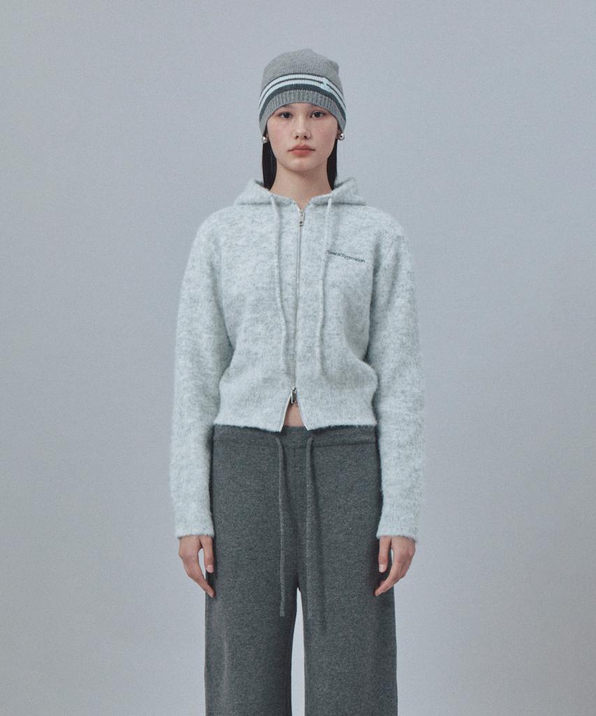 REST&RECREATION Hairy Knit Hood Zip-Up - Light Gray