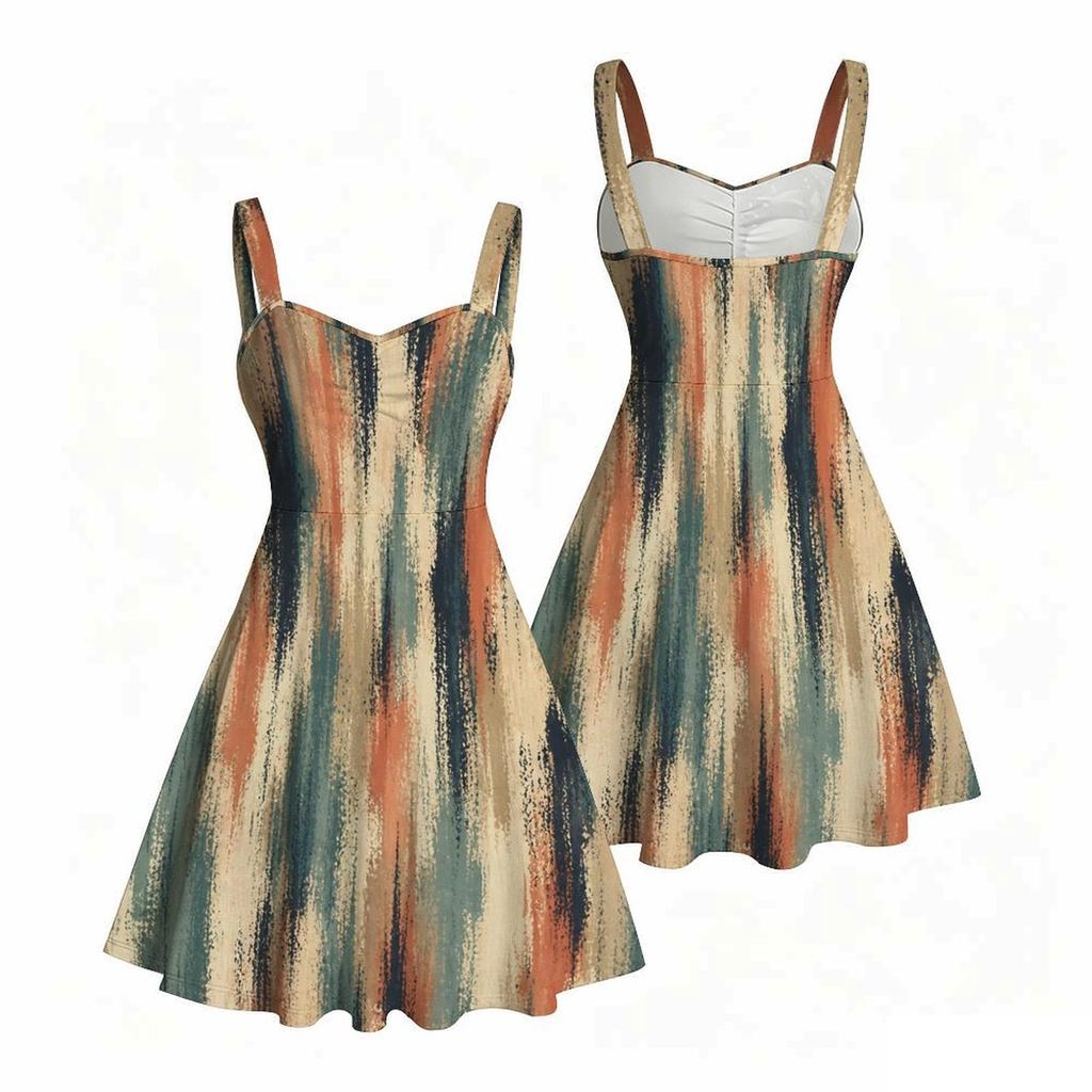 Women S Plus Size Off Shoulder Square Neck Strappy Sleeveless Printed Flared Dress