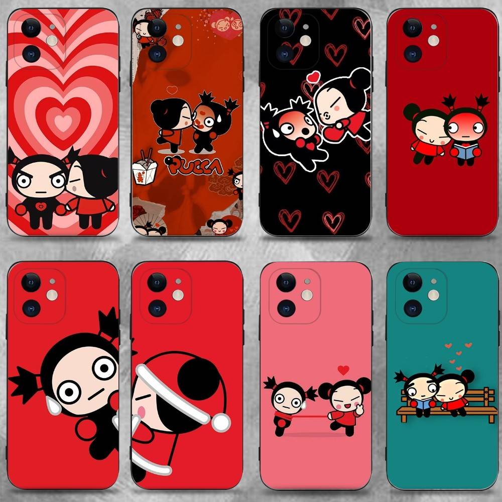 P-Pucca-as Cartoon G-Garu-us Phone Case For iPhone 16,15,14,13,12,11 Plus,Pro Max,XS,X,XR,SE,Mini,8,7,Soft Silicone Black Cover