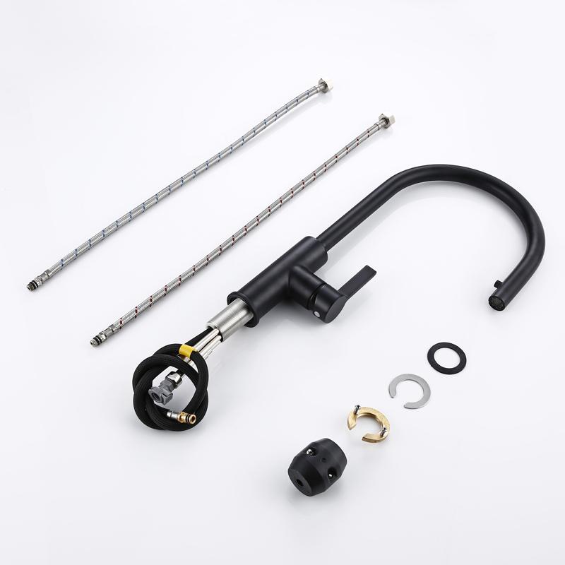 New Arrival Kitchen Faucet Swivel With Invisible Pull Out Nozzle Sprayer Gooseneck Pull Down Mixer Sink Tap in Matt Black