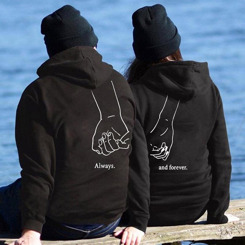 Couple Letter Matching Print Sweater Valentine Hooded Jumper Hoodie