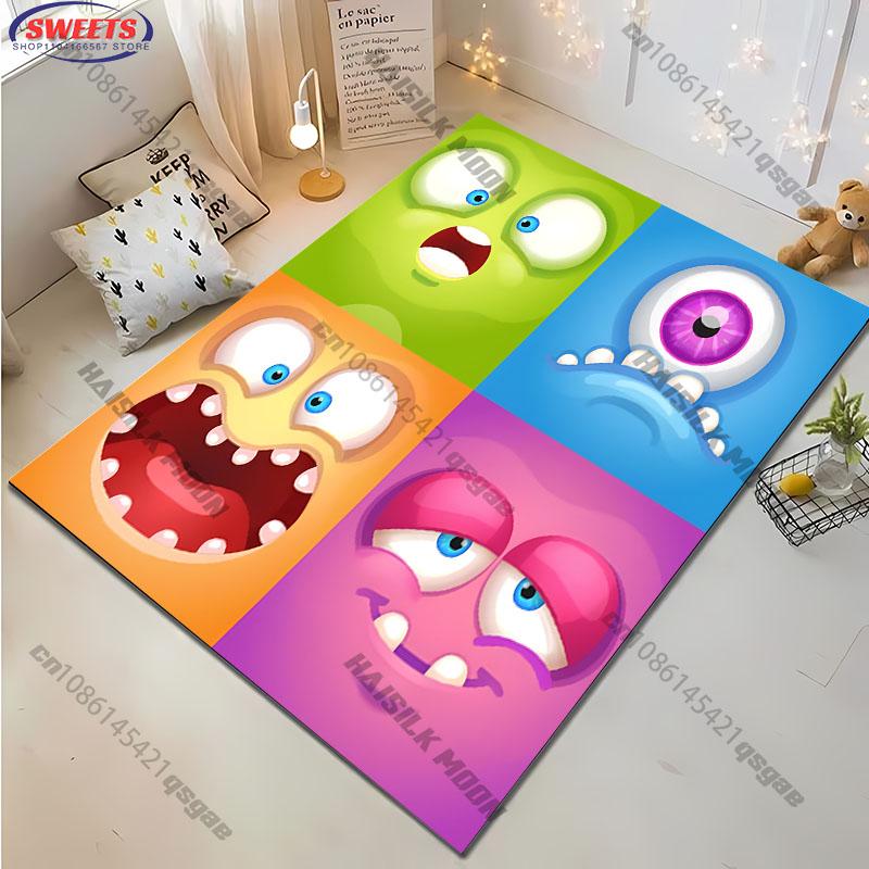 Cute Cartoon Silly Faces Printed Carpet Bedroom Living Room Sofa Study Children's Room Decorative Rug Multi-size Non-slip Mats