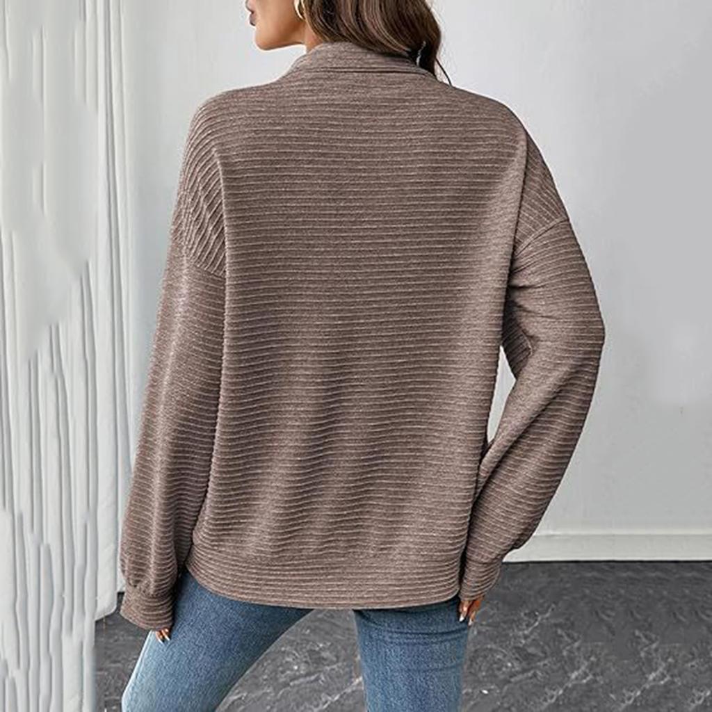 Women's Fashion Pullover Top Color V-Neck Long Sleeve Sweatshirt