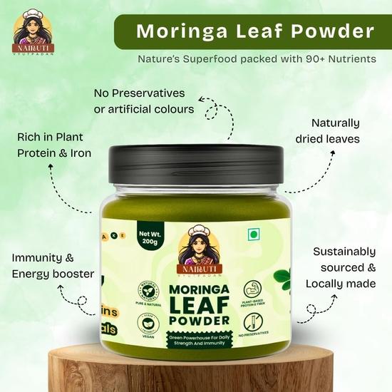 Nairuti Vyutpadan Moringa Leaf Powder 200g X 3 | 100% Pure Sahjan Superfood — Immunity, Iron & Calcium Rich • Preservative-Free • Farm-Sourced