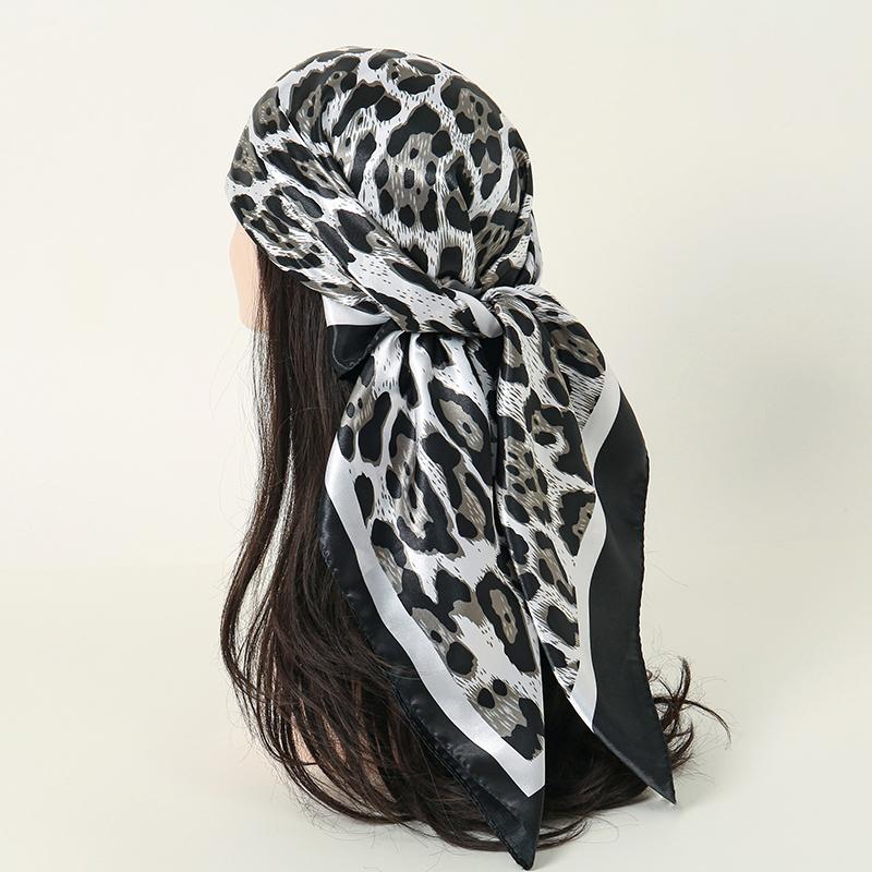 New 90*90cm Leopard Print Luxury Brand Square Silk for Women Foulard Satin Bandana Summer Soft Neckerchief Beach Hair Scarves