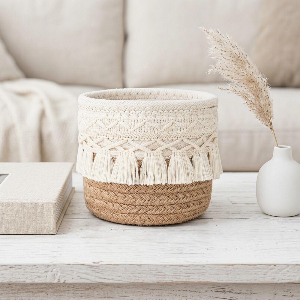 Cotton Rope Tassels Storage Basket Round Pen Holder Makeup Brush Storage Box Office Ornament