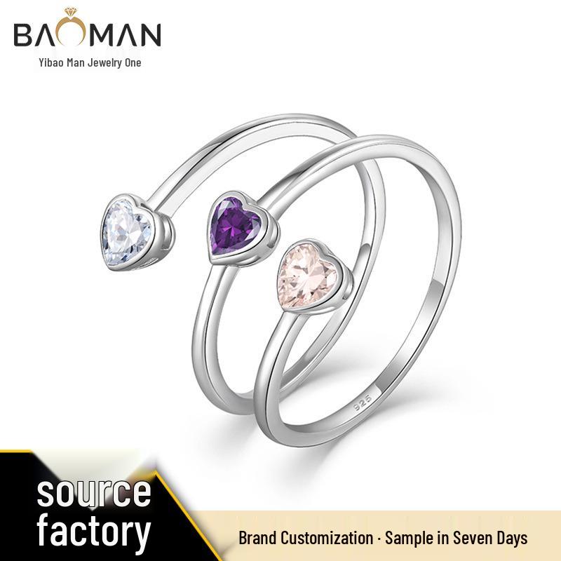 Trendy S925 Sterling Silver Heart-Shaped Ring with Rhinestones