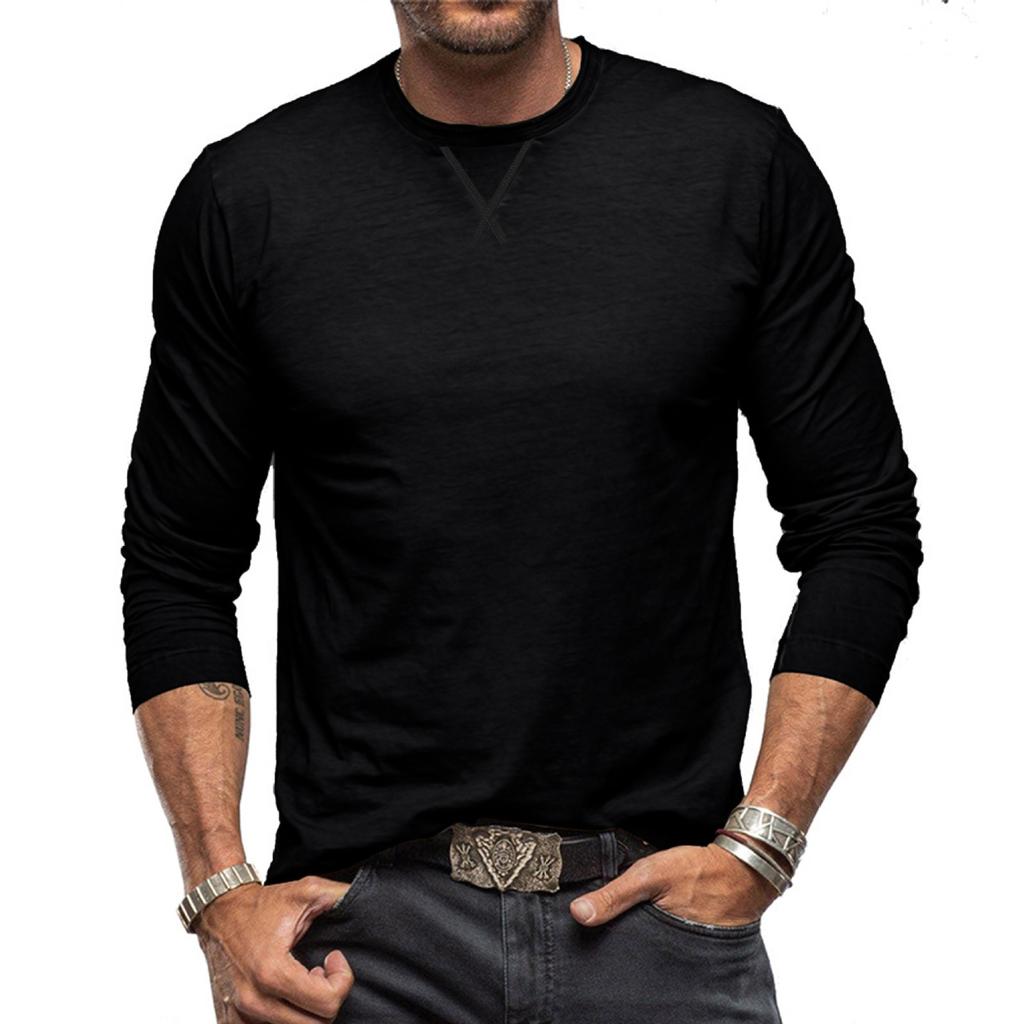 Men's Round Neck T-shirt, Cotton Base Shirt, Long Sleeved Top