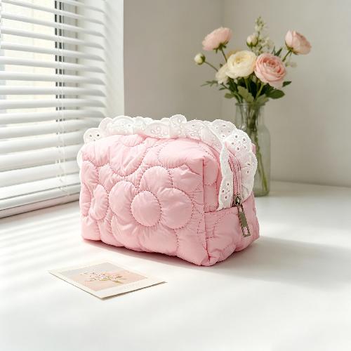 Ins Fresh Red Cherry Quilted Cosmetic Bag Fashion Small Large Toiletry Makeup Storage Bag Cute Lipstick Sanitary Napkin Case