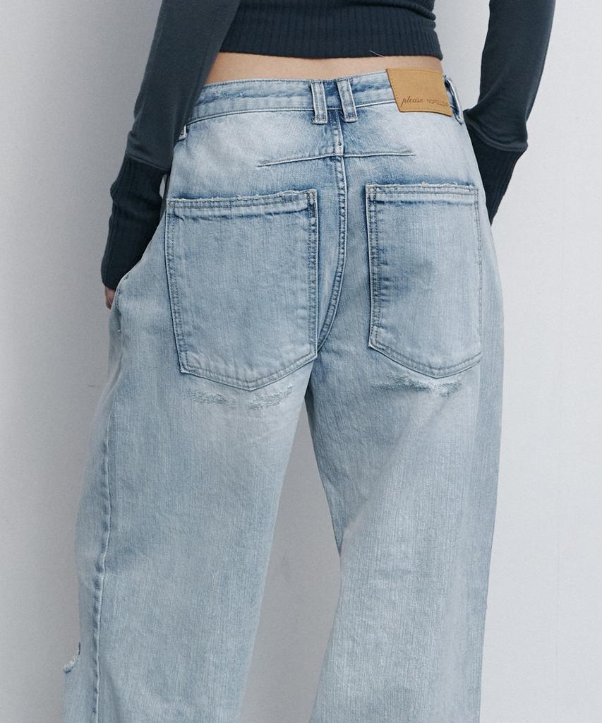 Peullijeunopallou 25Damaged Washing Wide Denim (Ice Blue)
