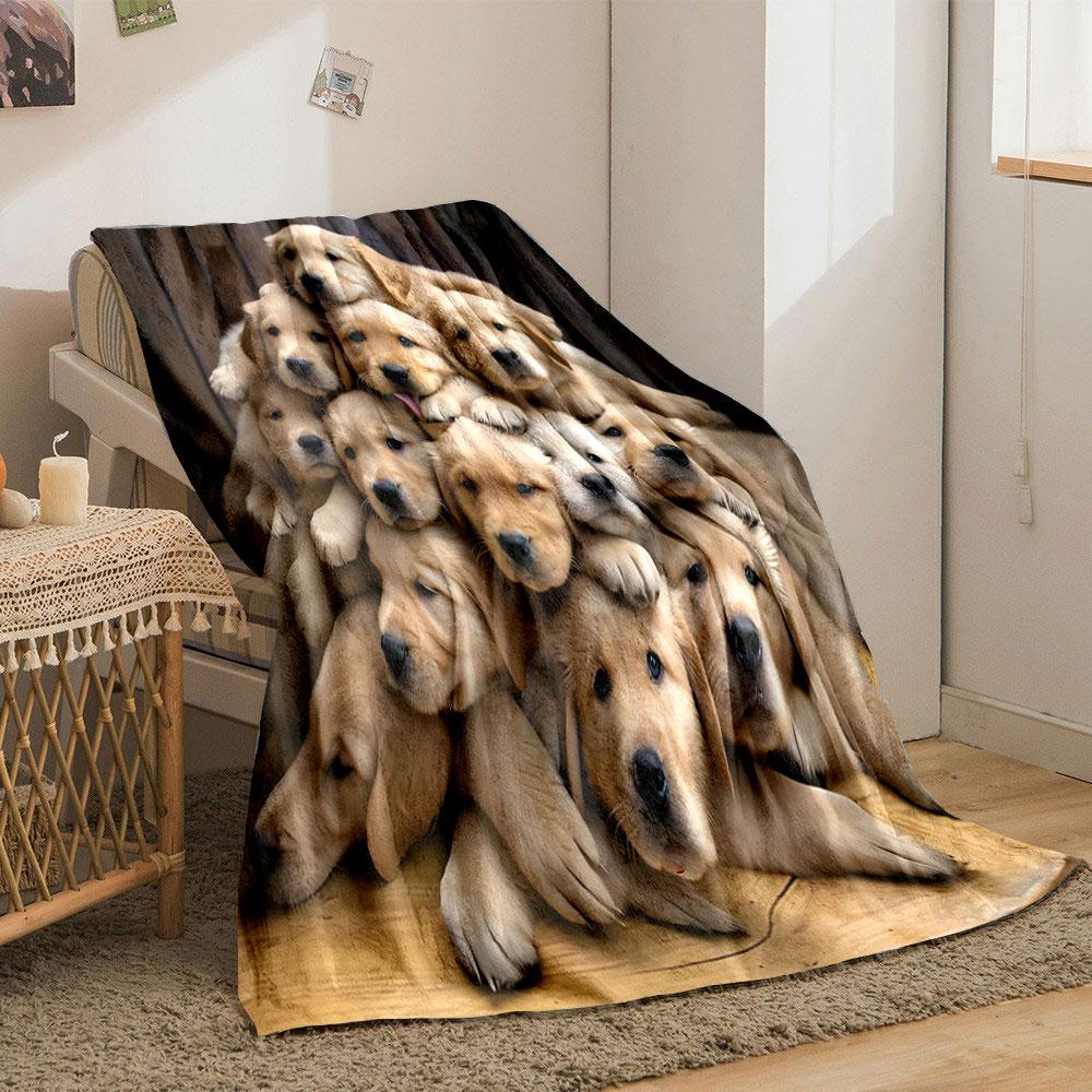 Cute Golden Retrievers Pile Blanket bedroom Blanket for Livingroom Couch lunch break Soft throw for Friend's festival Gift