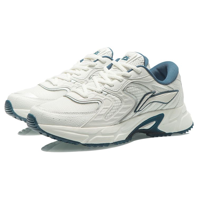 Li-Ning Trendy Shock Absorbing Non-Slip Wear-Resistant Breathable Lightweight Low-Top Running Shoes Men Sneakers White Blue ARLR013-1