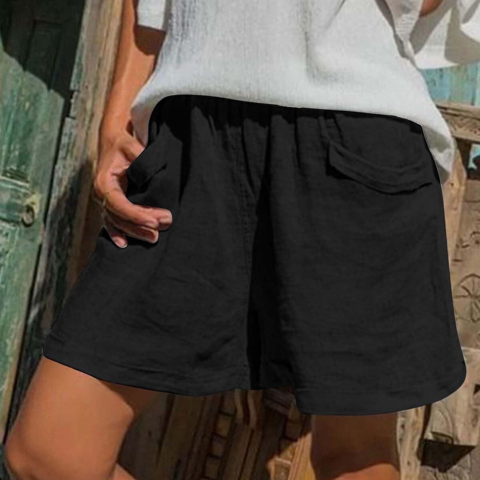 Женские летние свободные повседневные однотонные шорты с эластичной резинкой на талии — фото 8