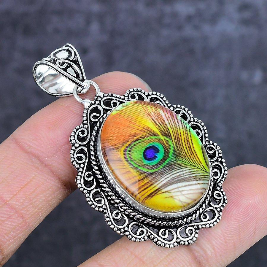 Natuurlijke Dichroïsche Glazen Edelsteen 925 Sterling Zilver Sieraden Hanger 2,13" ETC-14014