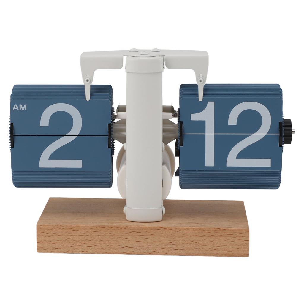 Flip Desk Clock Auto Mechanical Flip 12H AM PM Wood Base Battery Powered Vintage Retro Digital Table Clock for Home