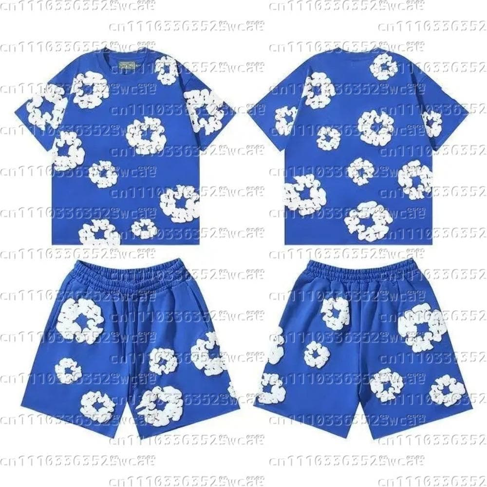 Venta Caliente de Verano Moda Europea y Americana Hip Hop Estampado Conjunto de Manga Corta High Street Holgado Ropa Deportiva