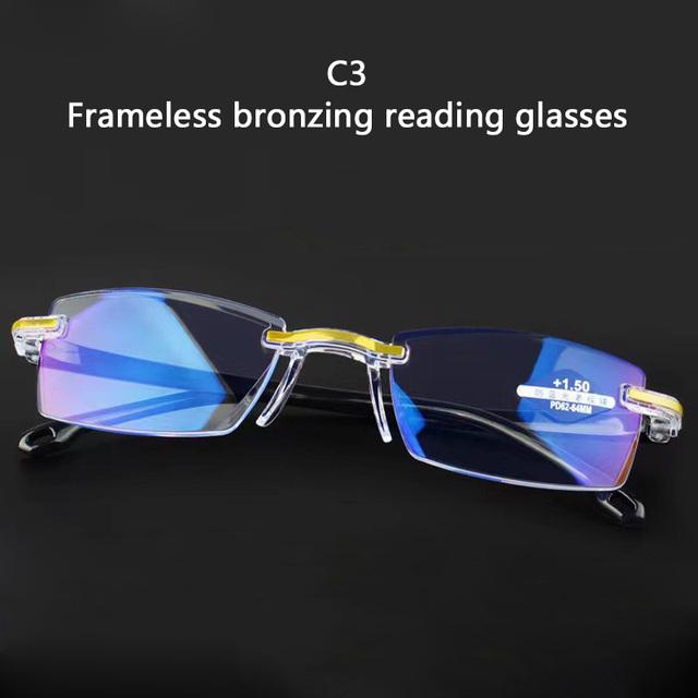 

Диоптрии + 1,0 + 1,5 + 2,0 + 2,5 + 3,5 + 4,0 Безрамные очки для чтения с анти-синим светом для женщин и мужчин, женские очки для пресбиопии, оправы 2.5