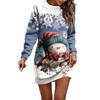 Langarmkleid für Damen, lässig, mit Weihnachtsdruck, Pulloverkleid mit Hüfttasche