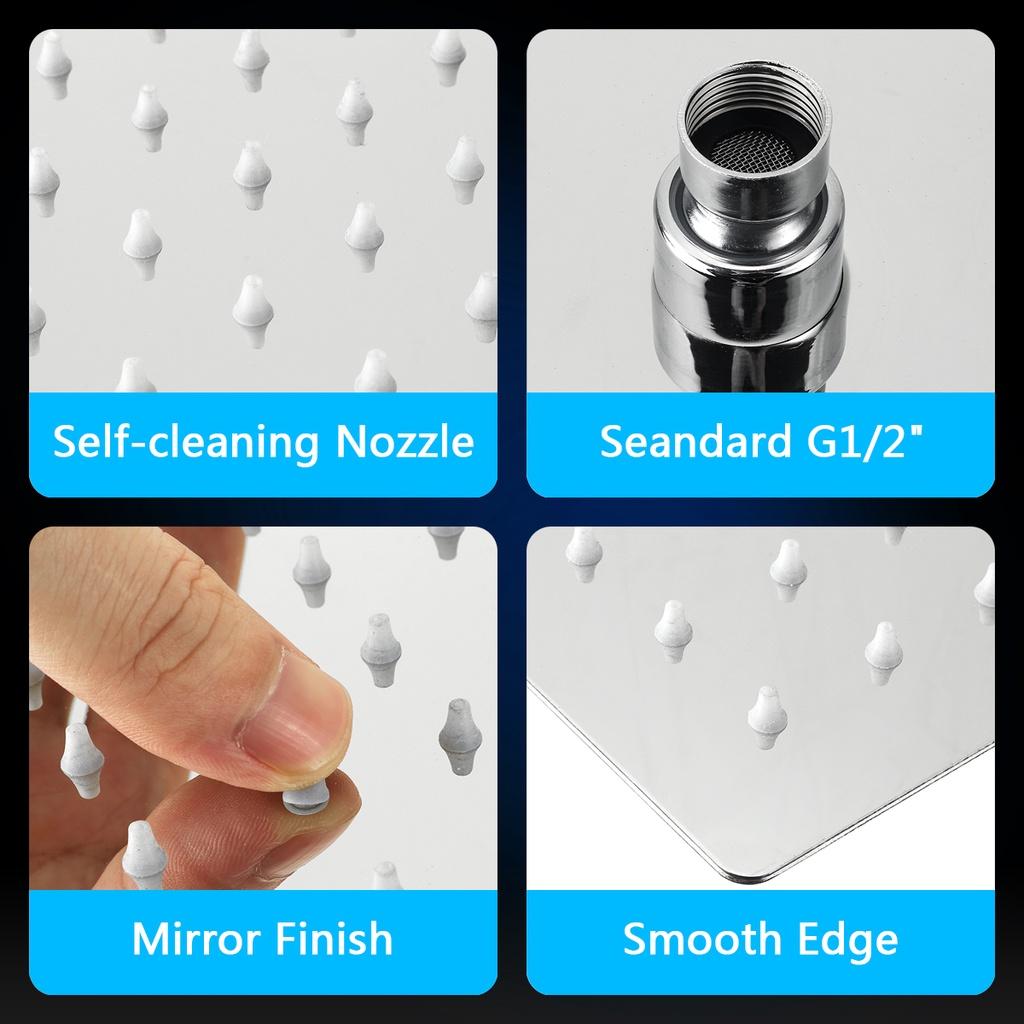 Ultra-thin Rainfall Shower Head Silver Stainless Steel Square Rain Shower 8/10/12 Inches Head Pressurized Big Shower Head