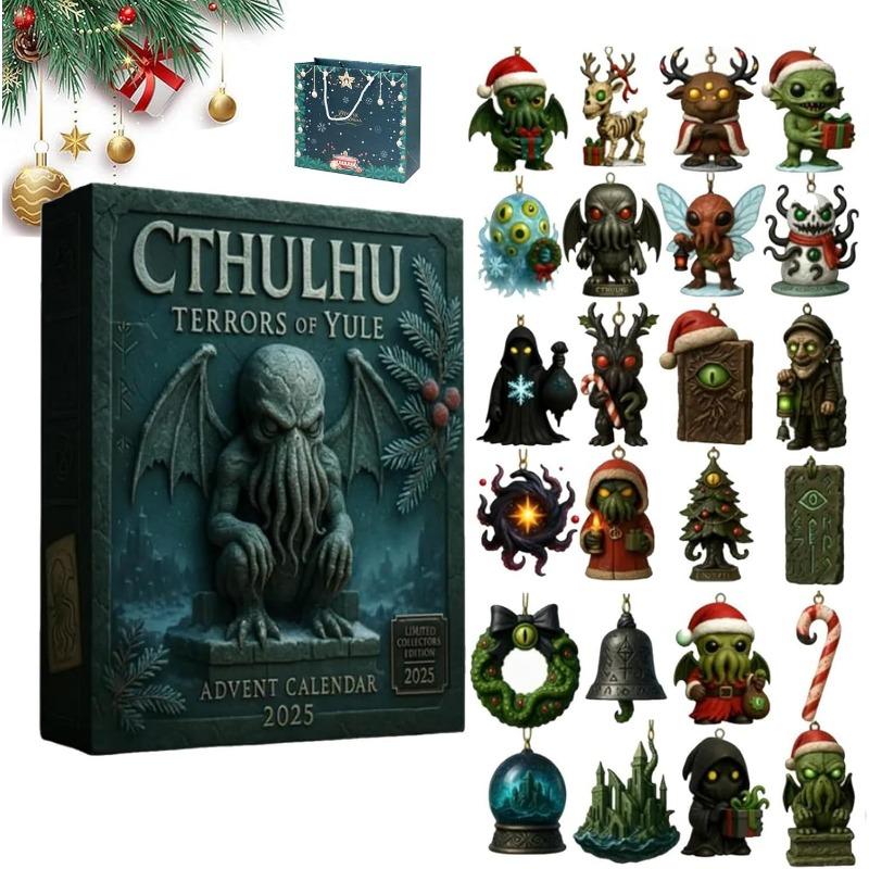 Cthulhu:Terrors of Yule  Advent Calendar 2025, 2D Flat Acrylic 24 Hanging Cthulhu Monsters Ornament, Gothic Advent Calendar for Monster Fans