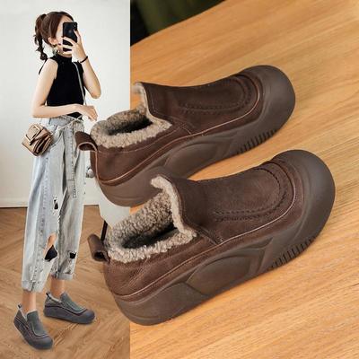 2024 Winter New Low Heel Microfiber Women Shoes Solid Round Toe Ladies Shoes Casual Slip-on Pumps