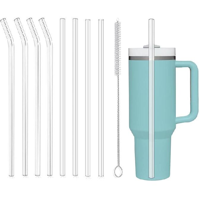 8 Pack Replacement Clear Straws for Stanley 20 oz 14oz Tumbler, 8.85 inch Reble Plastic Straws for Yeti 30oz 25 oz 26 oz 20 oz Tumbler, Mason Jar