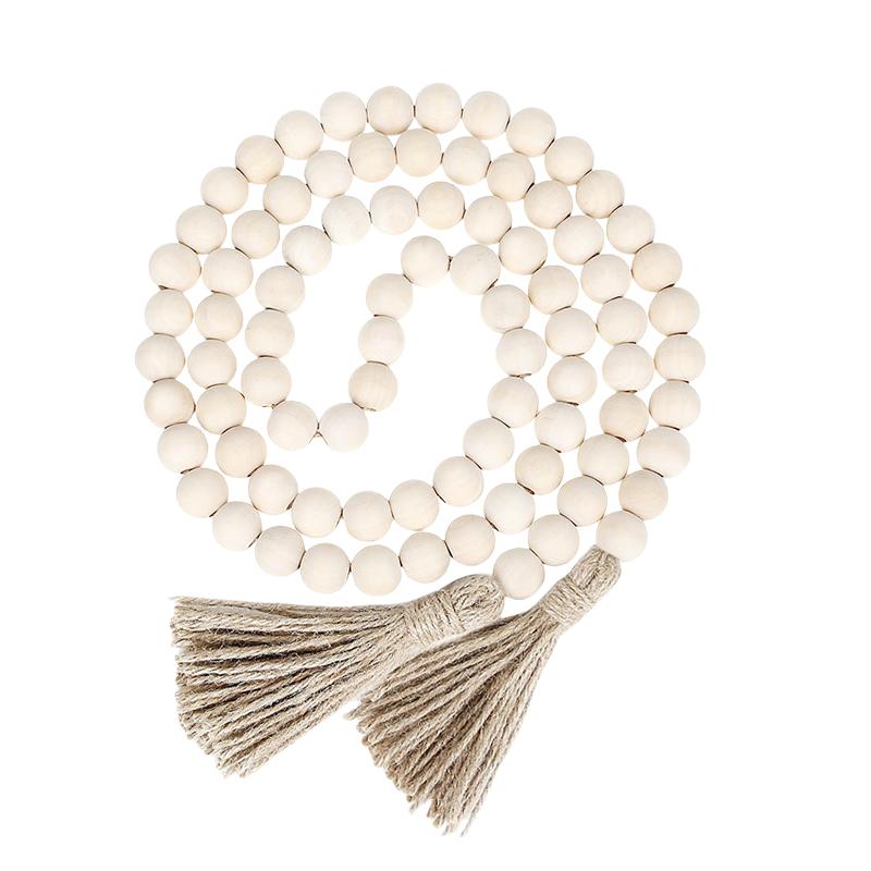 14/16mm Original Wood Color Hemp Rope Wood Bead Garland with Tassels Rustic Country Decor Prayer Boho Beads Wall Hanging Decor