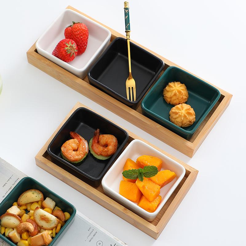 Creative Ceramic Snack Plate Restaurant Ktv Grid Dried Fruit Snack Plate Household Seasoning Plate Hot Pot Seasoning Small Dish
