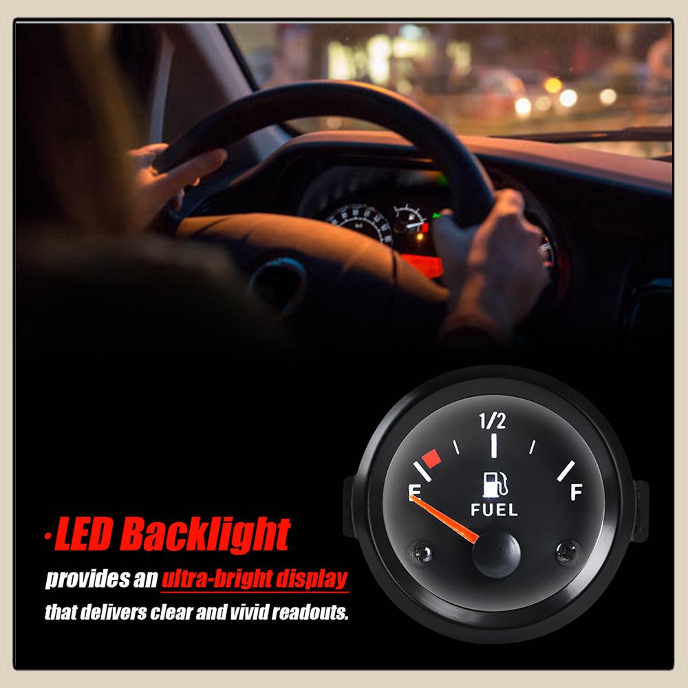 Universal 2" 52mm Fuel Level Gauge Car Vehicle Meter with Fuel Float Sensor White LED Light Black Shell Automotive Gauges 12V