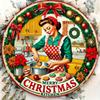 Vintage Christmas Kitchen Woman Round Tin Sign, Rustic Metal Wall Art Door Decor