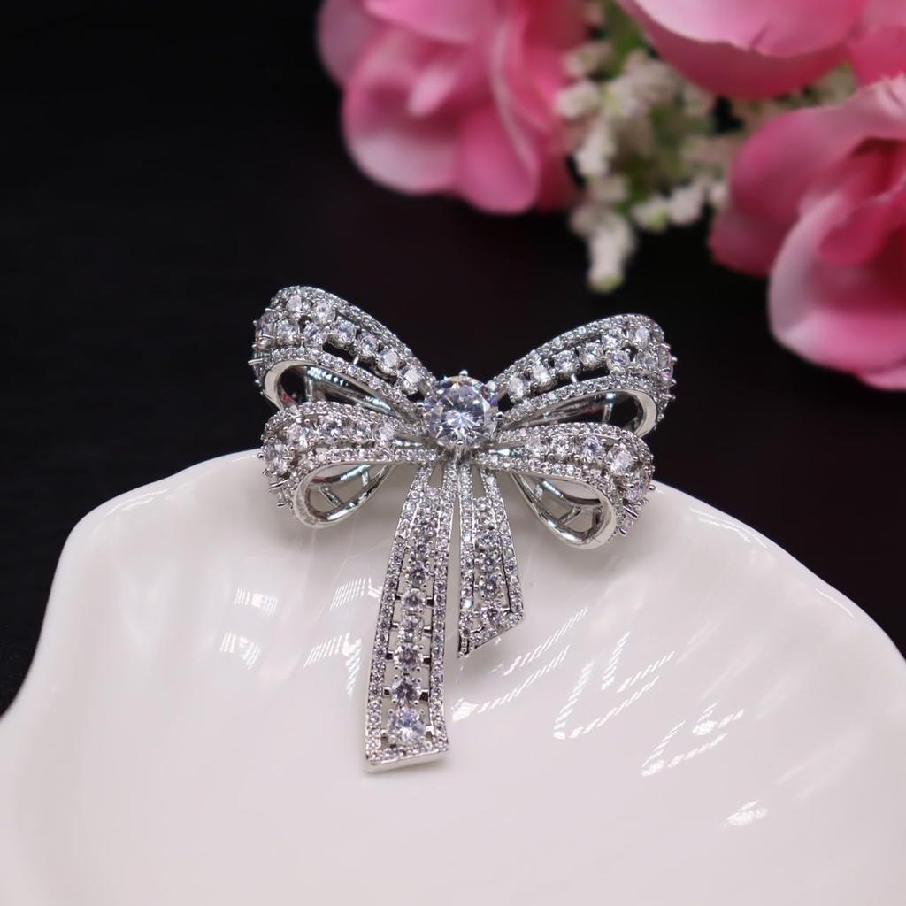 Zircon Ribbon Flower Brooch Crystal Flower Corsage Sparkling Diamond Flower Chest Decoration Gift for Mothers Such As Entrance Ceremonial Ceremonies,