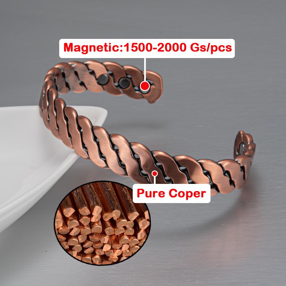Vinterly Pure Copper Bracelets Twisted Handmade Braided 12mm Adjustable Bangles Health Energy High Magnet Jewelry Resizable Cuff
