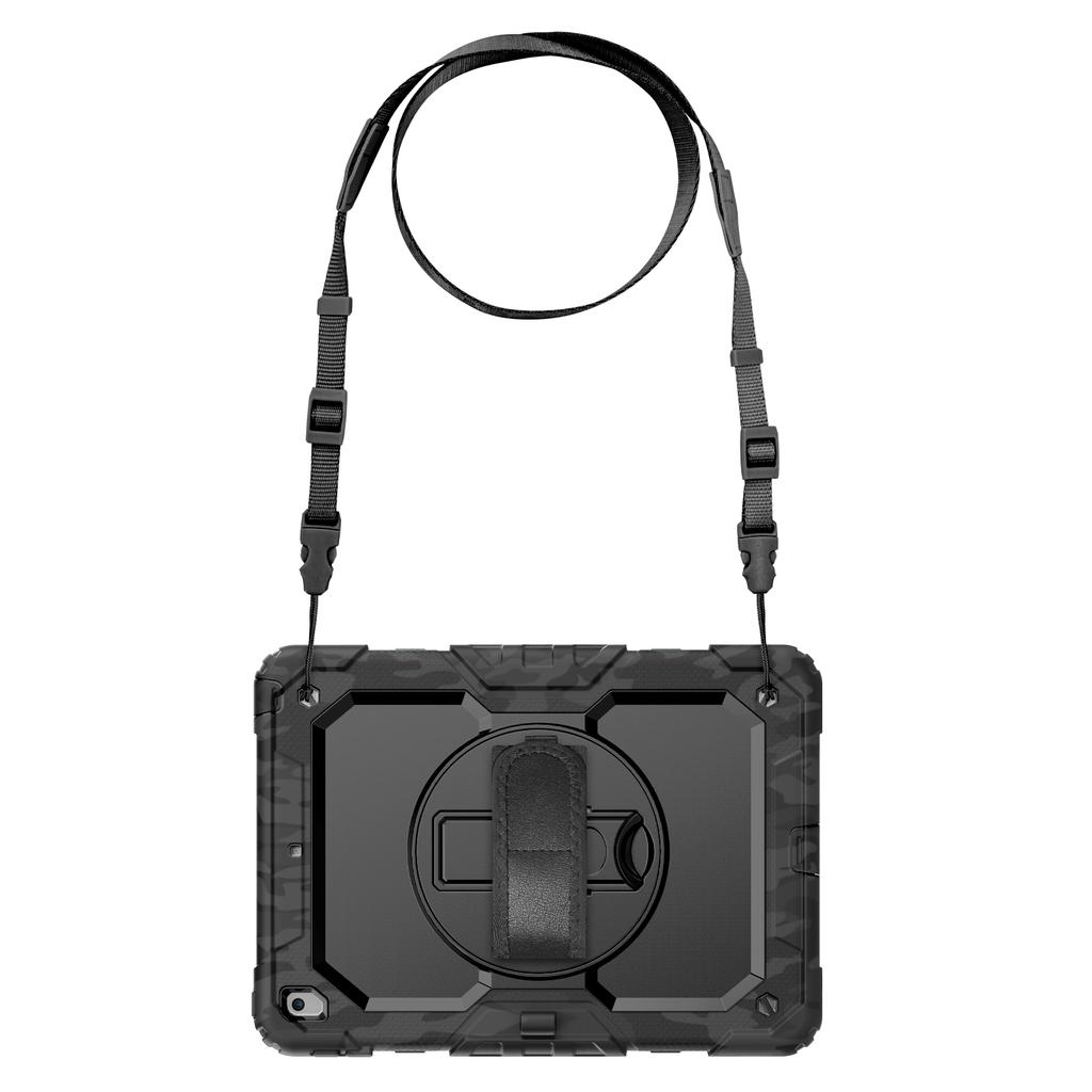 For iPad 10.2 (2021)/(2019)/(2020) Case Camo Printing PC + Silicone Tablet Cover with PET Film/Shoulder Strap