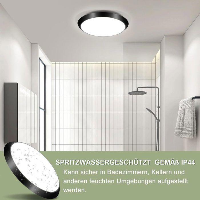 Plafonnier LED NETTLIFE avec détecteur de présence, Noir, IP44, 4000K blanc neutre, automatique, pour salle de bain couloir