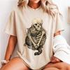 Skeleton Holding Cat Shirt, Gothic Pet Lover Tee, Vintage Skull and Kitty Art, Dark Academia Gift, Halloween Clothing