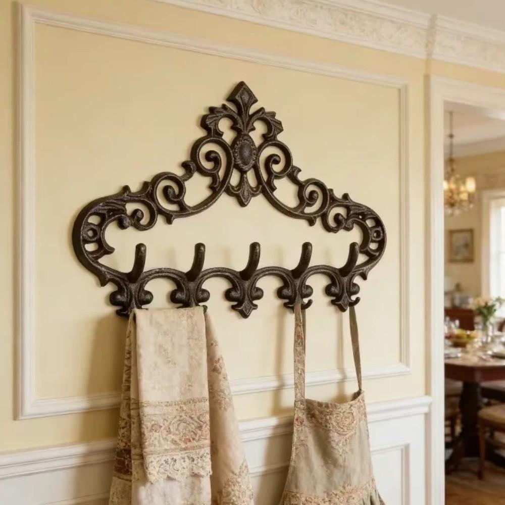 Retro Vintage Wrought Iron Hook Floral Texture Key Hooks Decorative Tools Storage Rack  Entryway