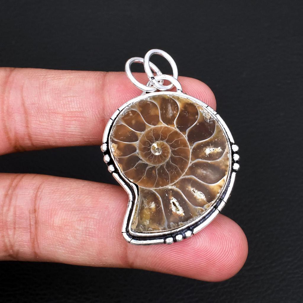 Natürlicher Ammonit Fossil Anhänger Silberbeschichtet Spiralmuschel Heilkristall Halskette Anhänger Schmuck Geschenk