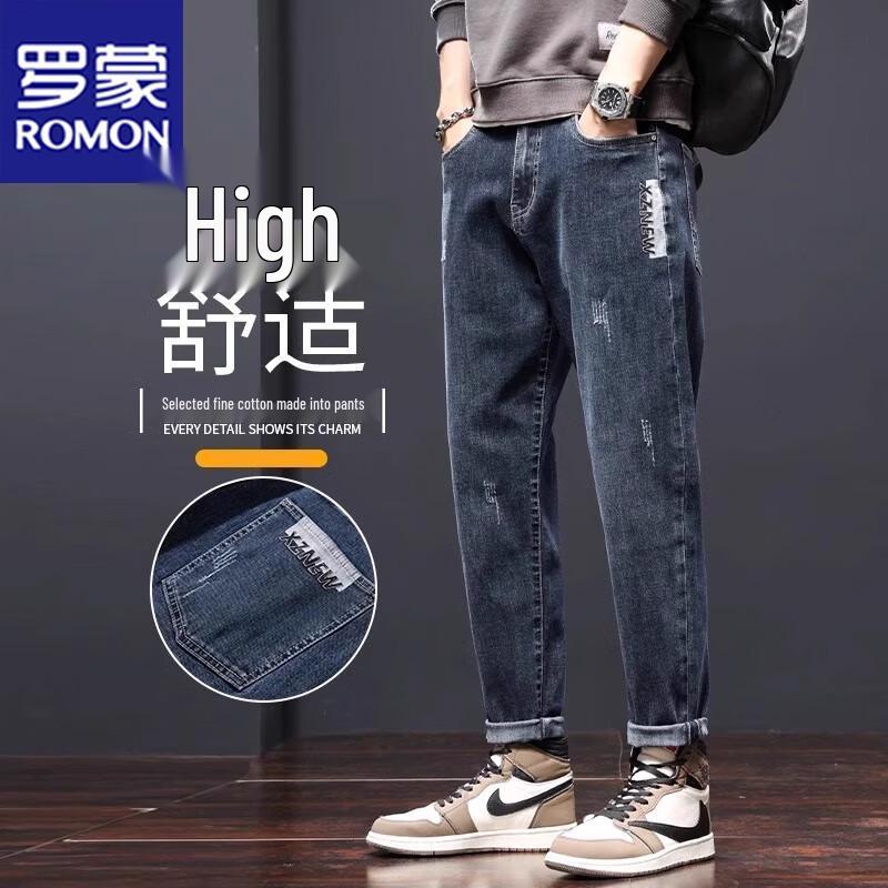ROMON Men's Business Casual Loose Straight Jeans