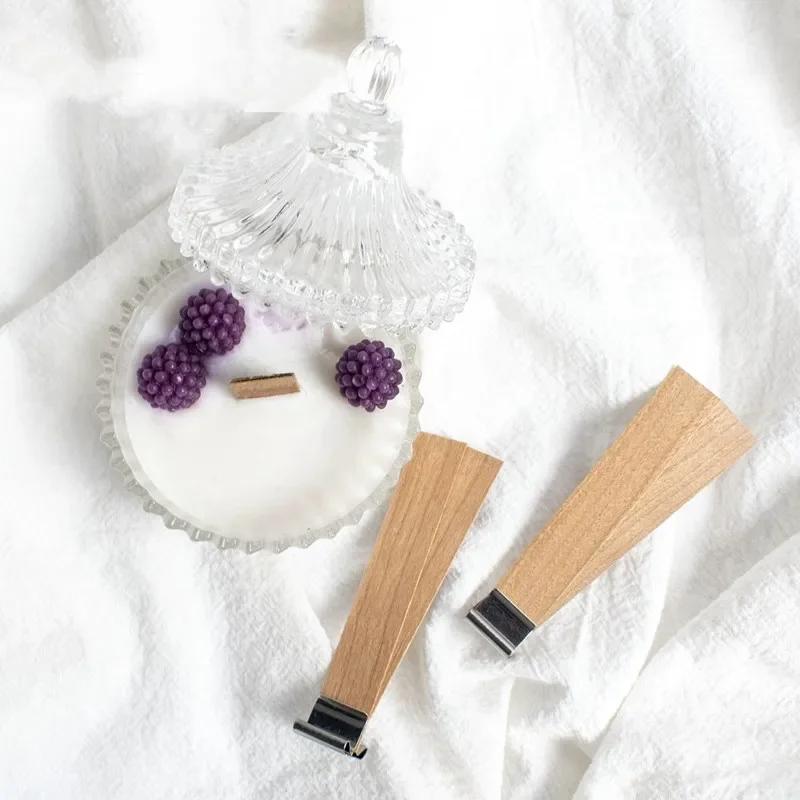 10 Sets Natural Wood Wax Wick DIY Candle Material Soy Wax Aromatherapy Smokeless Environmental Protection Wood Chip Wick Holder